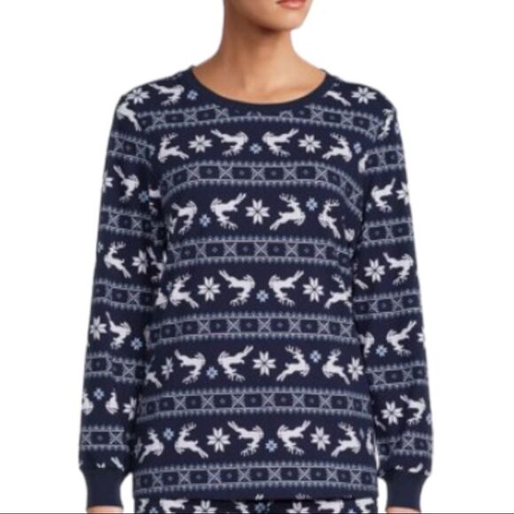Holiday Time Size 2X (18W-20W) Navy & White Fair Isle Print Long Sleeve Top - Picture 3 of 4